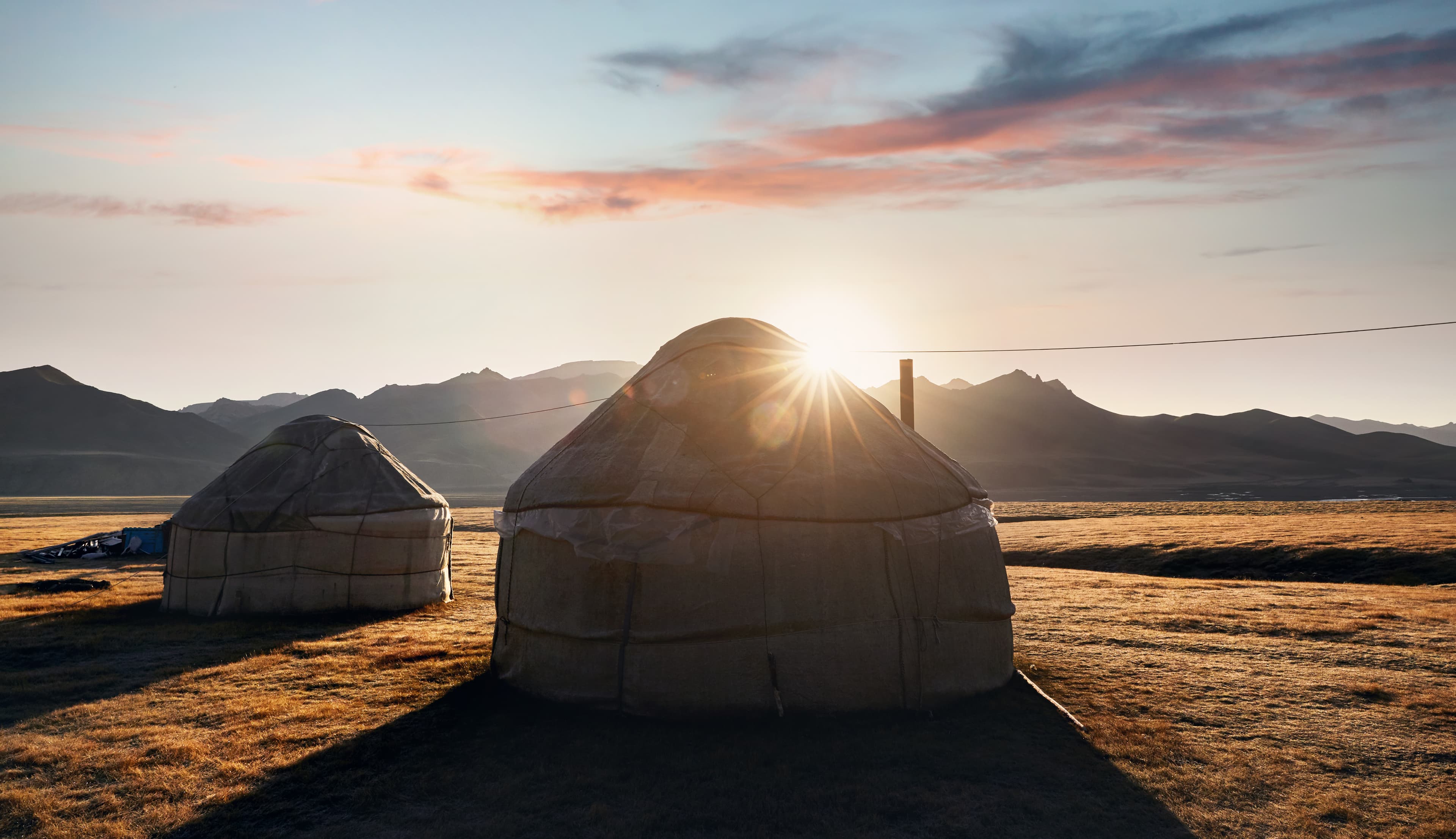 Yurts against the mountains of Central Asia